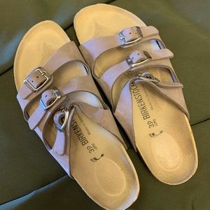Birkenstock Florida Pale Grey / Lavender Nubuck Leather Sandals